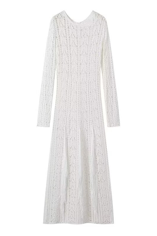 Vestidos sexis de un solo paso con borlas y cuello redondo en color sólido