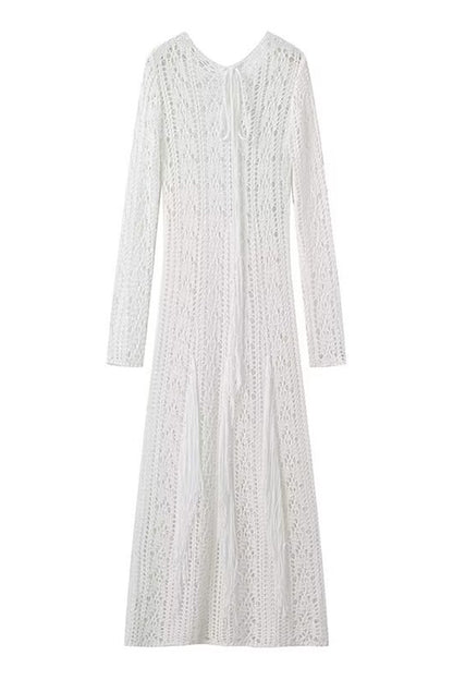 Vestidos sexis de un solo paso con borlas y cuello redondo en color sólido
