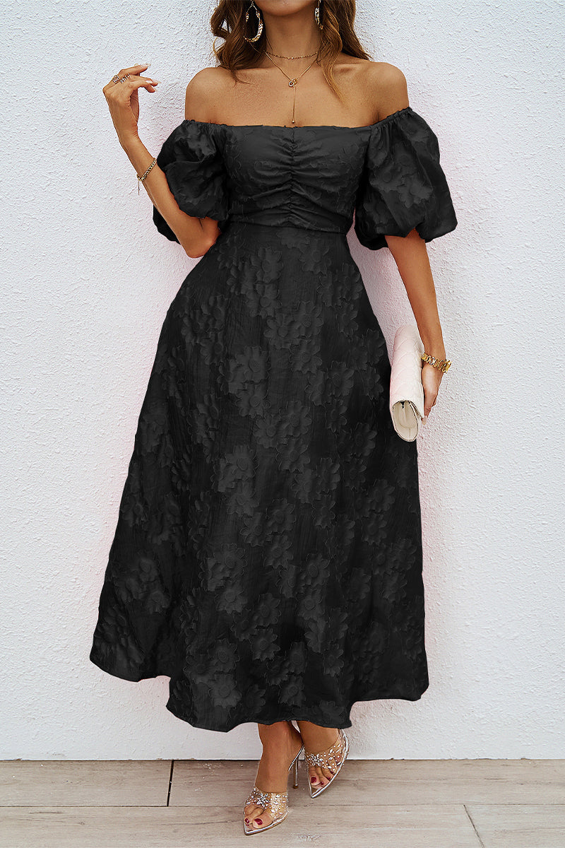 Vestido de fiesta de manga corta con hombros descubiertos y fruncido para uso diario (3 colores)