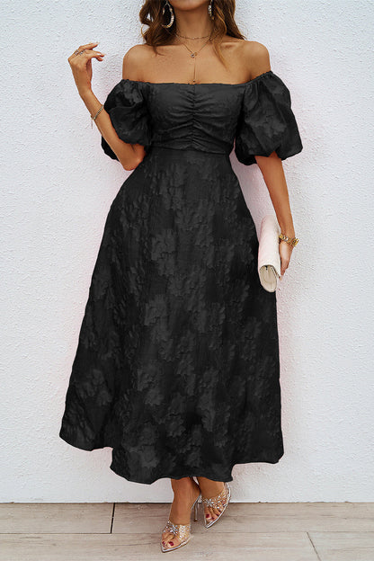 Vestido de fiesta de manga corta con hombros descubiertos y fruncido para uso diario (3 colores)