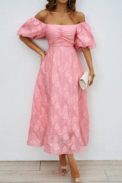 Vestido de fiesta de manga corta con hombros descubiertos y fruncido para uso diario (3 colores)