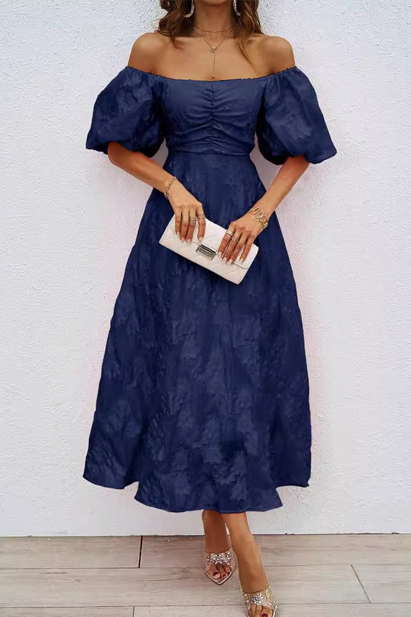 Vestido de fiesta de manga corta con hombros descubiertos y fruncido para uso diario (3 colores)