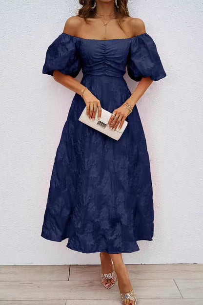 Vestido de fiesta de manga corta con hombros descubiertos y fruncido para uso diario (3 colores)