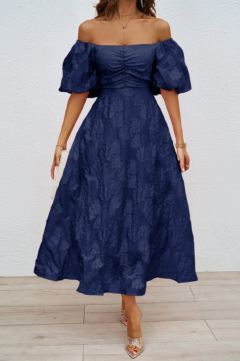 Vestido de fiesta de manga corta con hombros descubiertos y fruncido para uso diario (3 colores)