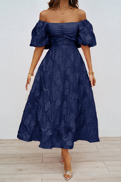 Vestido de fiesta de manga corta con hombros descubiertos y fruncido para uso diario (3 colores)