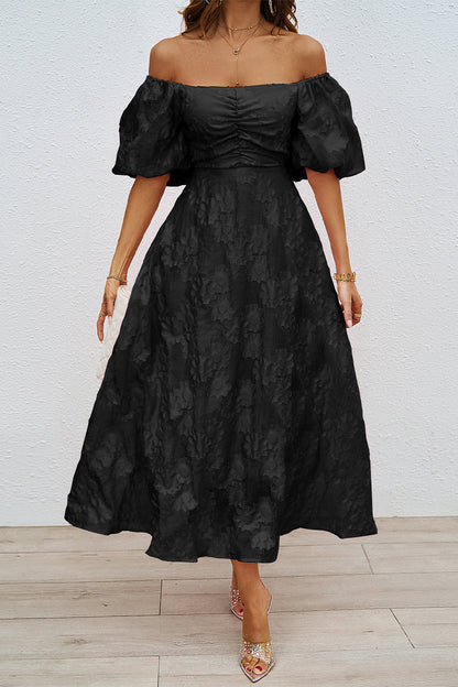 Vestido de fiesta de manga corta con hombros descubiertos y fruncido para uso diario (3 colores)