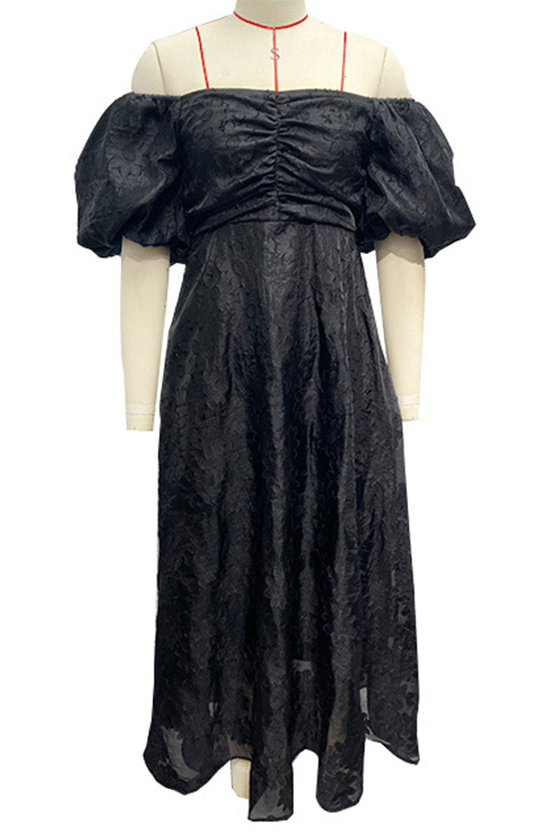 Vestido de fiesta de manga corta con hombros descubiertos y fruncido para uso diario (3 colores)