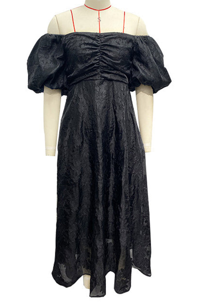 Vestido de fiesta de manga corta con hombros descubiertos y fruncido para uso diario (3 colores)