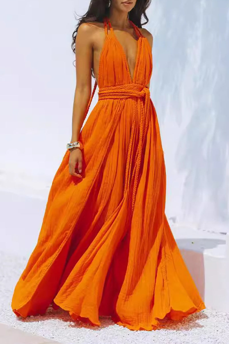 Vestidos de playa sexys de color sólido con cordones y espalda descubierta