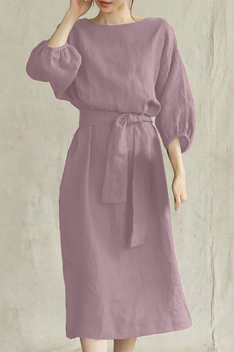 Vestidos casuales de corte A con cuello redondo, de color liso y encaje (12 colores)