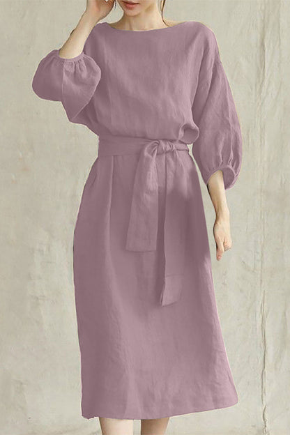 Vestidos casuales de corte A con cuello redondo, de color liso y encaje (12 colores)