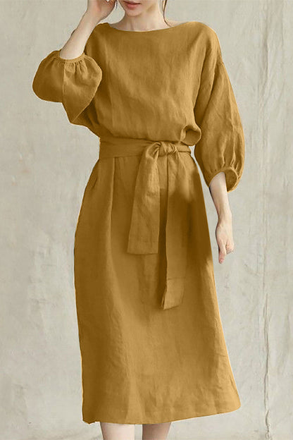 Vestidos casuales de corte A con cuello redondo, de color liso y encaje (12 colores)