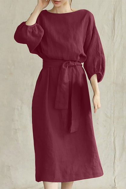 Vestidos casuales de corte A con cuello redondo, de color liso y encaje (12 colores)