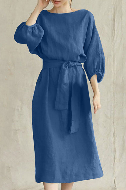 Vestidos casuales de corte A con cuello redondo, de color liso y encaje (12 colores)