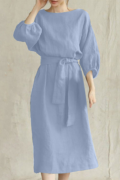 Vestidos casuales de corte A con cuello redondo, de color liso y encaje (12 colores)