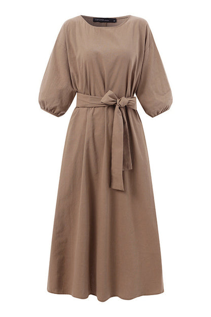 Vestidos casuales de corte A con cuello redondo, de color liso y encaje (12 colores)