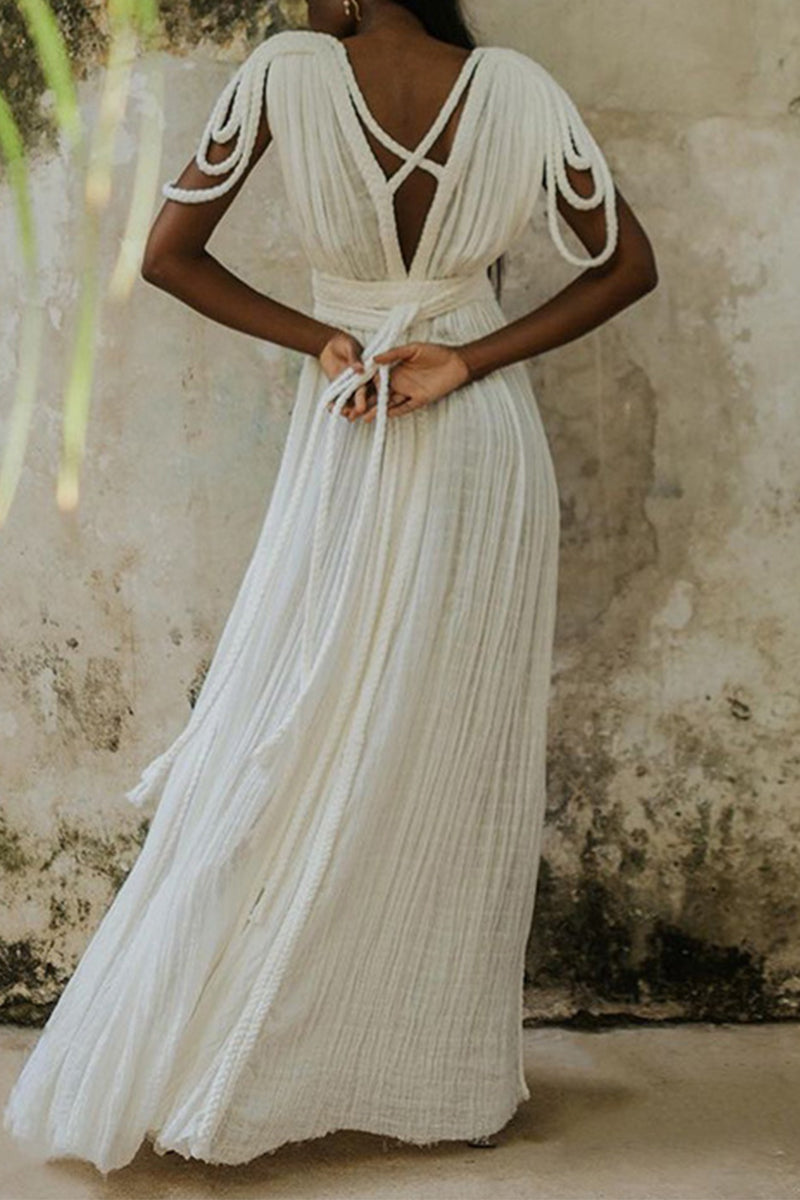 Vestidos de playa sexys de vacaciones en color liso con diseño de tirantes con abertura y escote en V