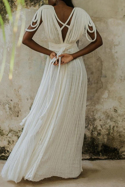 Vestidos de playa sexys de vacaciones en color liso con diseño de tirantes con abertura y escote en V