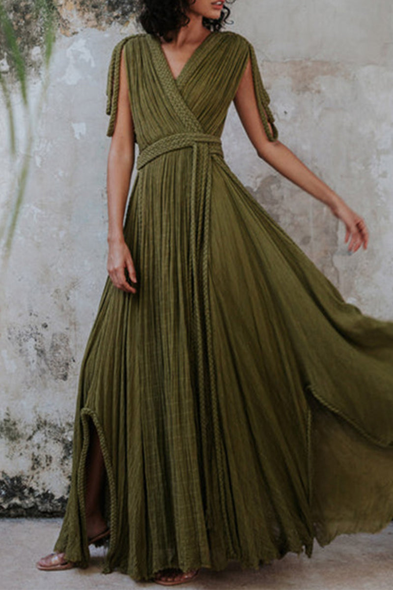 Vestidos de playa sexys de vacaciones en color liso con diseño de tirantes con abertura y escote en V