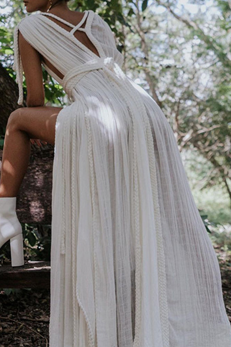 Vestidos de playa sexys de vacaciones en color liso con diseño de tirantes con abertura y escote en V