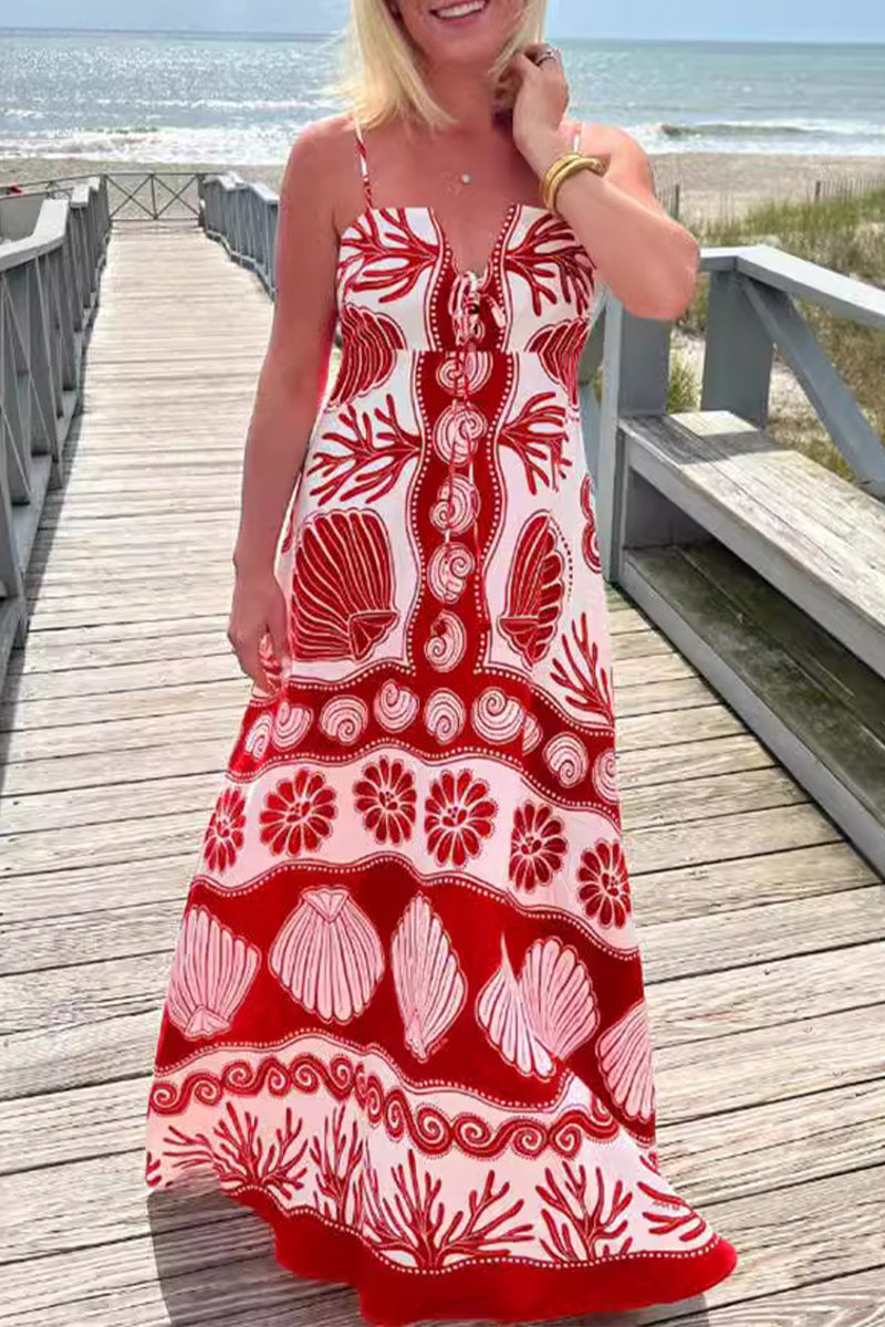 Vestidos sexis de vacaciones con estampado geométrico, encaje y escote en V
