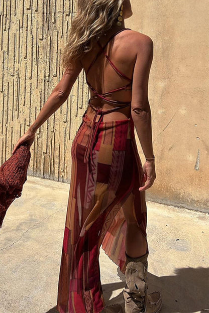 Vestidos sexis con estampado geométrico, espalda descubierta y tirantes finos (3 colores)
