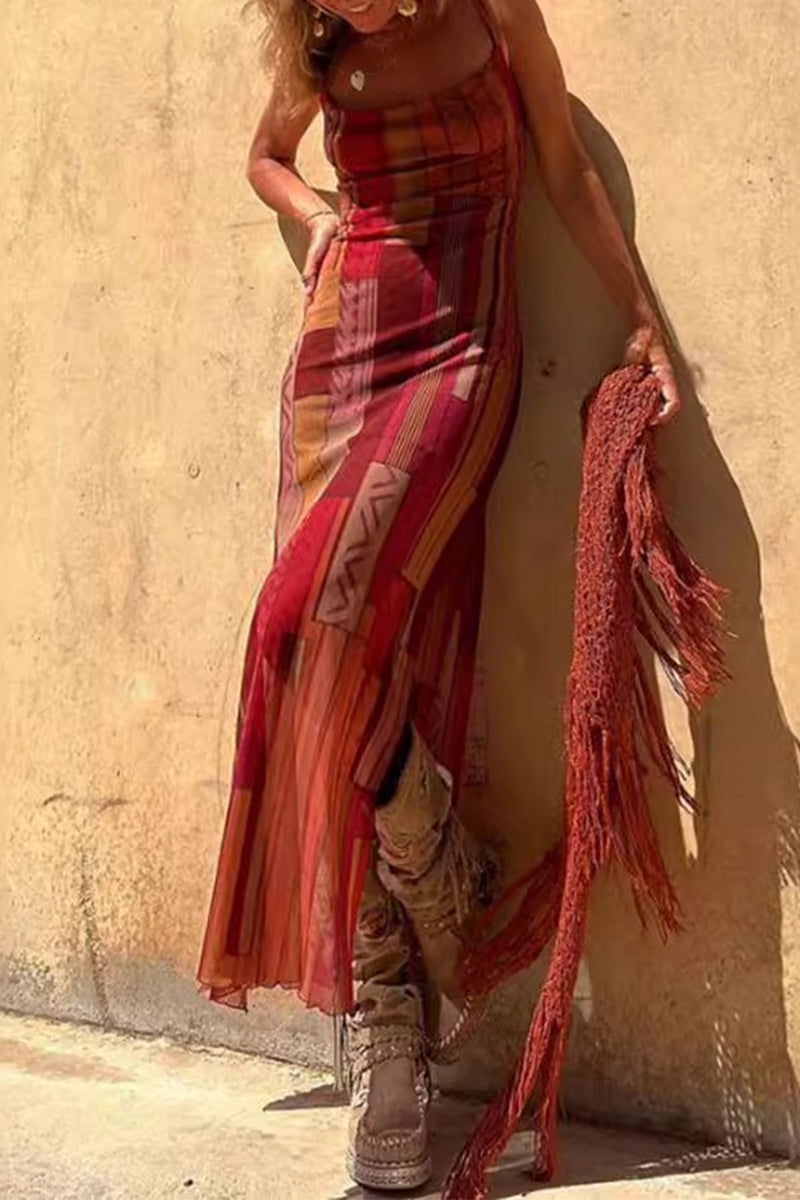 Vestidos sexis con estampado geométrico, espalda descubierta y tirantes finos (3 colores)