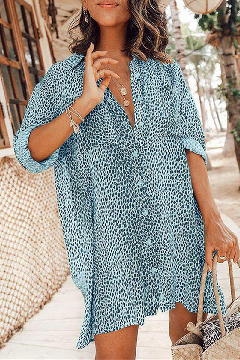 Vestidos rectos con cuello vuelto y estampado casual de patchwork (6 colores)