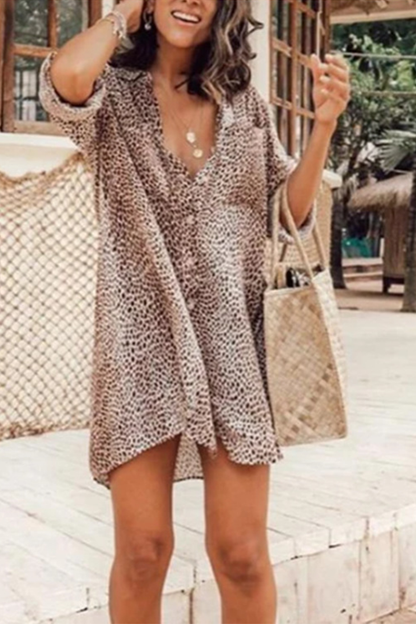 Vestidos rectos con cuello vuelto y estampado casual de patchwork (6 colores)