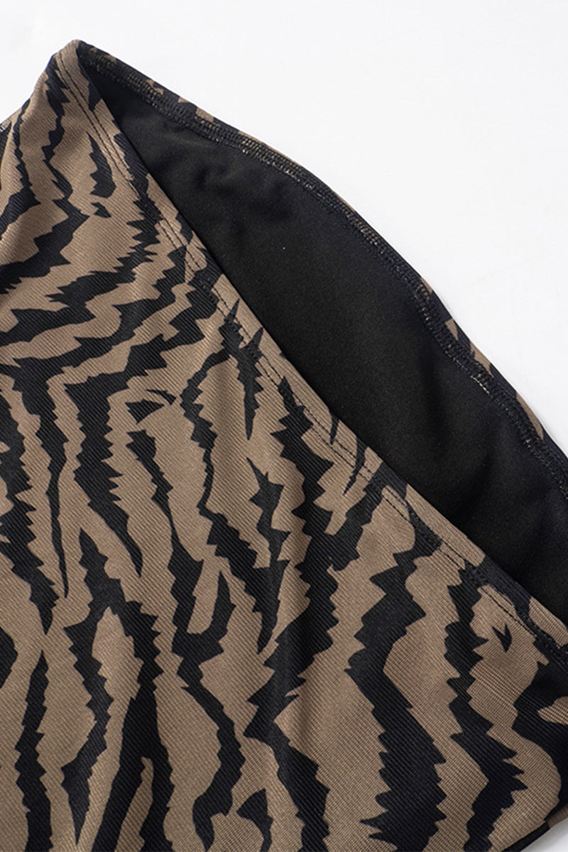 Vestidos sexis sin tirantes con abertura y malla con estampado animal