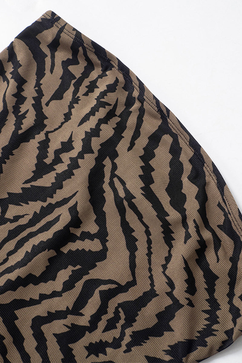 Vestidos sexis sin tirantes con abertura y malla con estampado animal