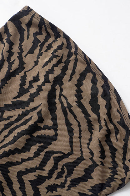 Vestidos sexis sin tirantes con abertura y malla con estampado animal