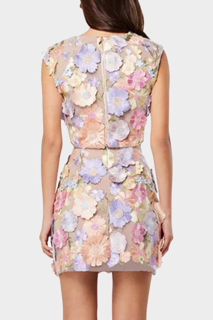 Conjunto informal de dos piezas sin mangas con cuello redondo y bordado de flores (3 colores)