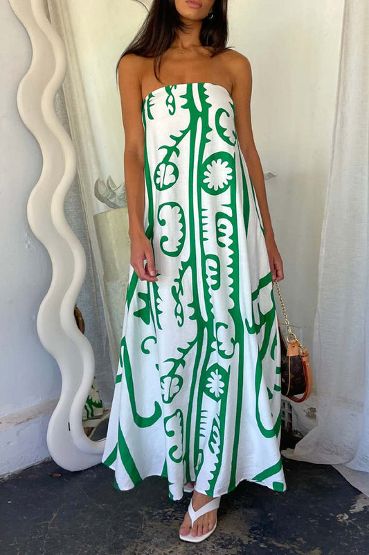 Vestidos sexis de diario con estampado geométrico y estampado de dibujos animados, sin tirantes