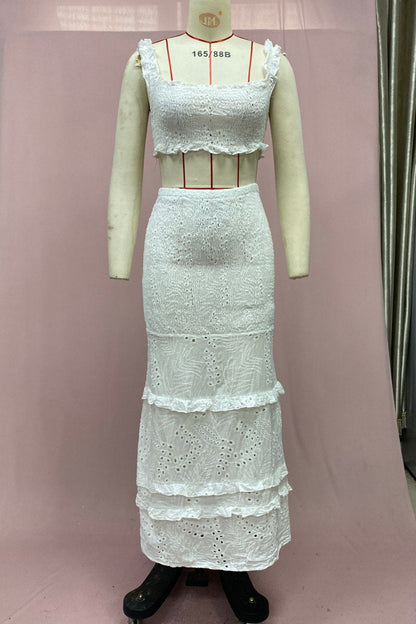 Conjunto informal de dos piezas sin mangas con tirantes finos, espalda descubierta y color sólido