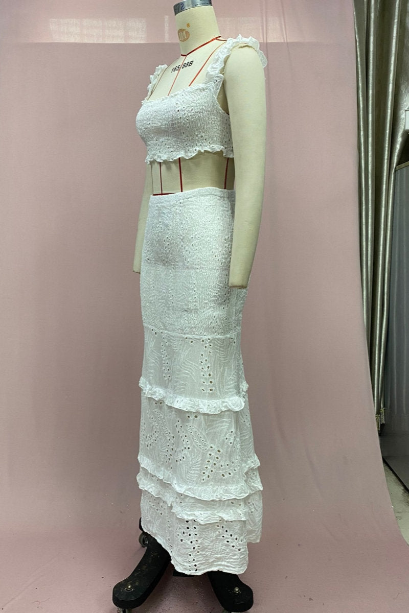 Conjunto informal de dos piezas sin mangas con tirantes finos, espalda descubierta y color sólido