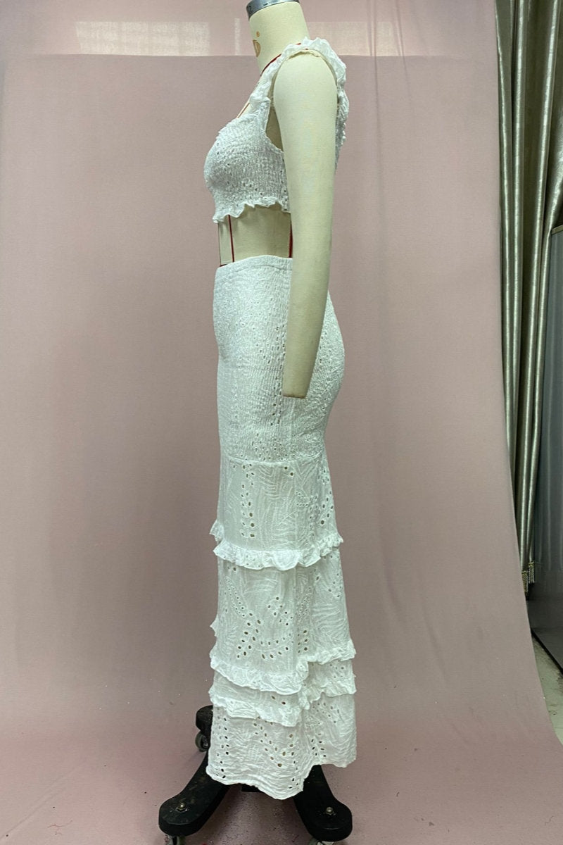 Conjunto informal de dos piezas sin mangas con tirantes finos, espalda descubierta y color sólido