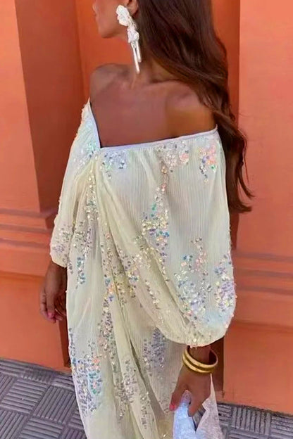 Vestidos de celebridades sexys con lentejuelas de color sólido y escote en V, falda de un solo paso