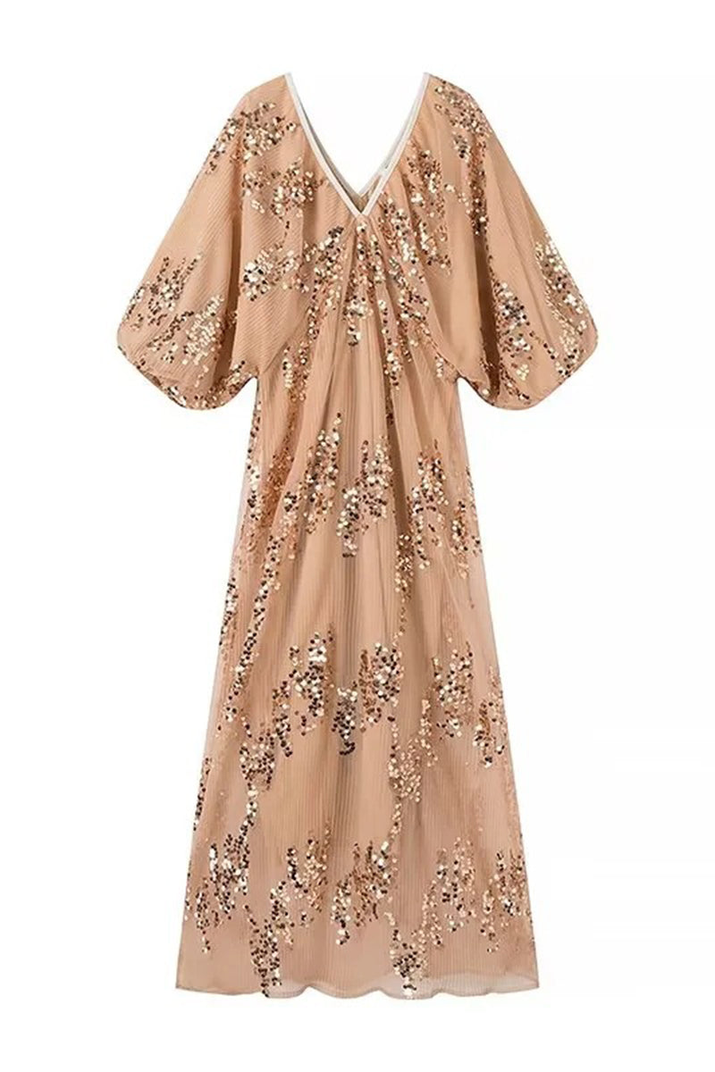 Vestidos de celebridades sexys con lentejuelas de color sólido y escote en V, falda de un solo paso