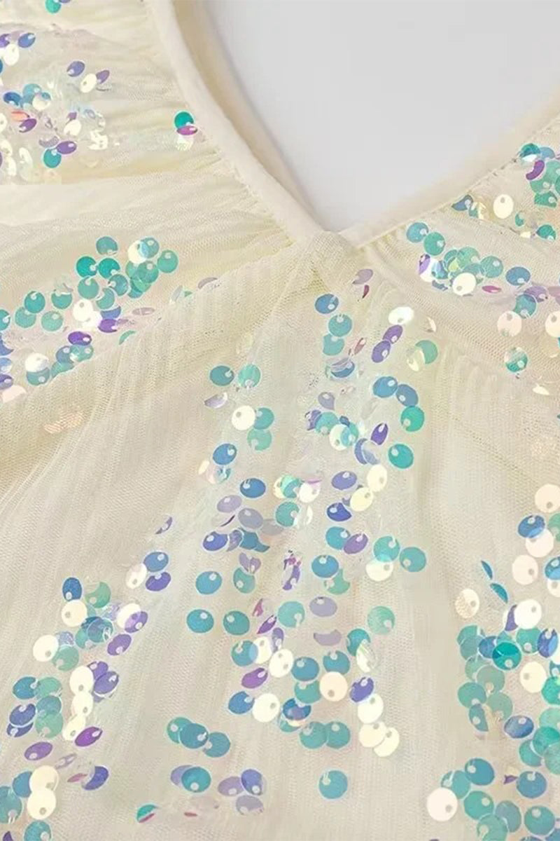 Vestidos de celebridades sexys con lentejuelas de color sólido y escote en V, falda de un solo paso
