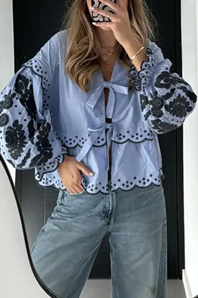 Blusas casuales de color liso con encaje, cuello en V y patchwork (3 colores)