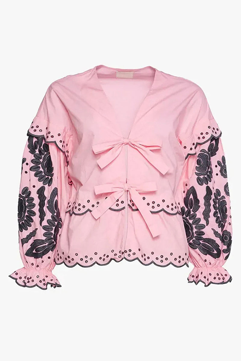 Blusas casuales de color liso con encaje, cuello en V y patchwork (3 colores)