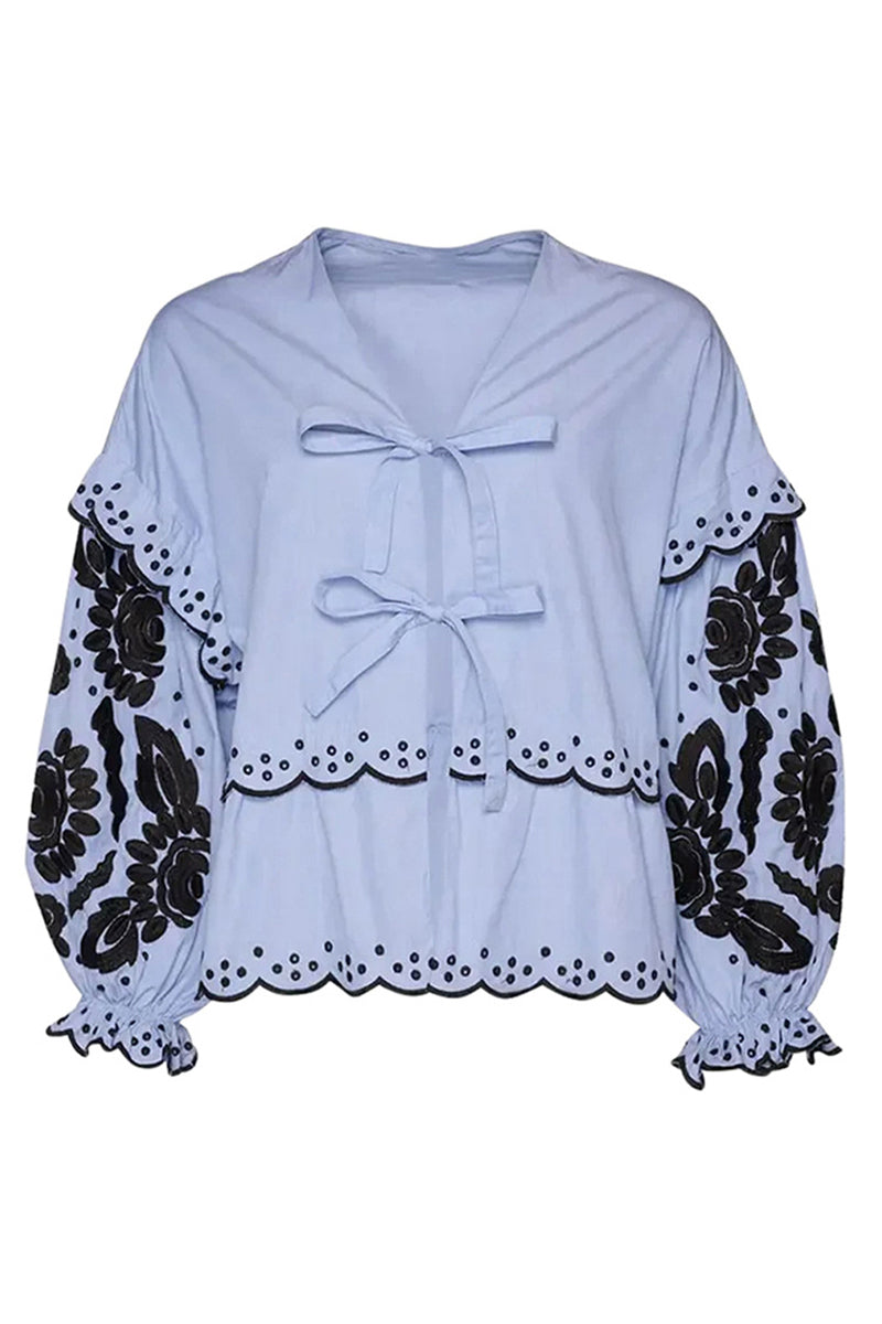 Blusas casuales de color sólido con encaje, cuello en V y patchwork (3 colores)