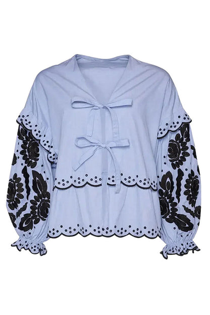 Blusas casuales de color liso con encaje, cuello en V y patchwork (3 colores)
