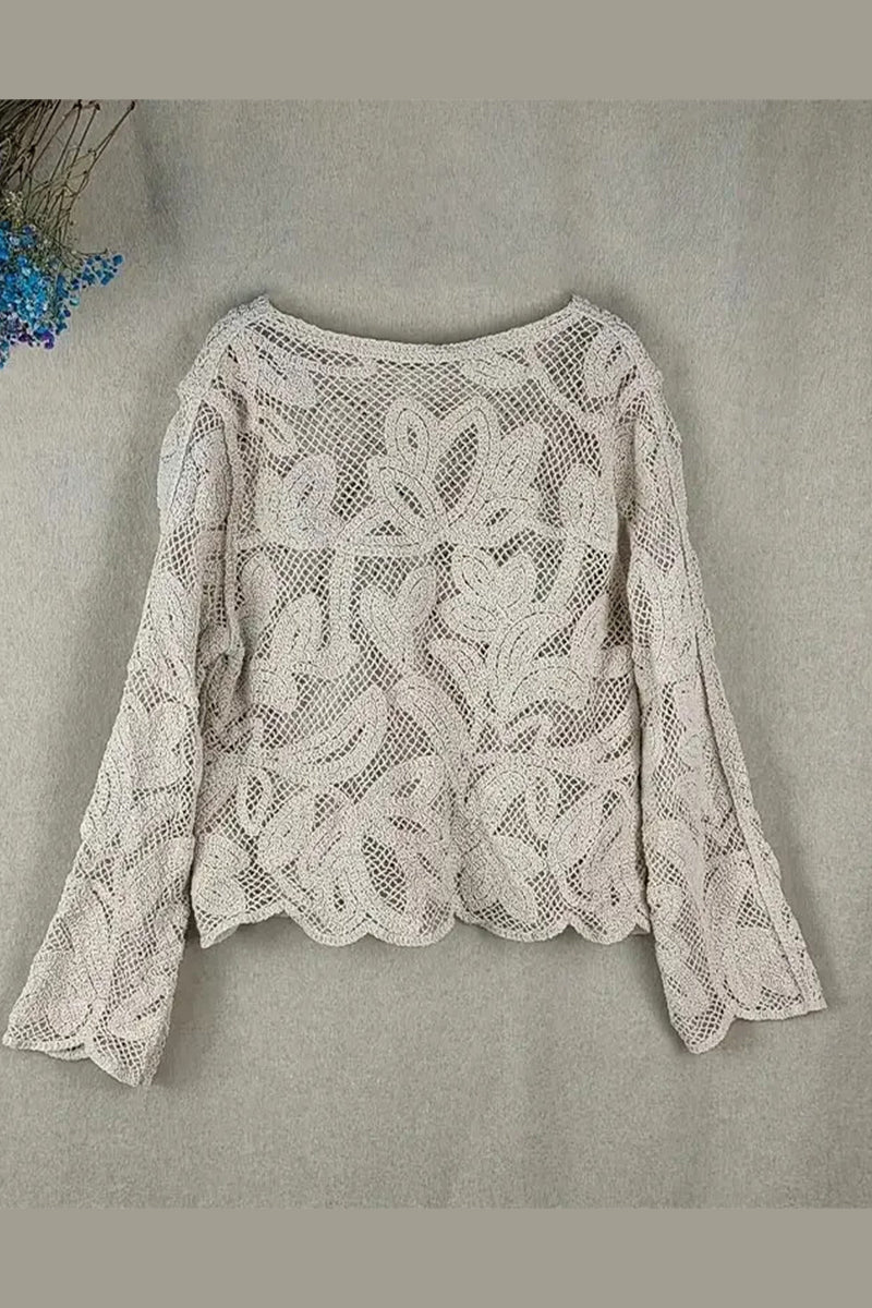 Blusas casuales de cuello redondo con aberturas en color liso con flores y ganchos de calle