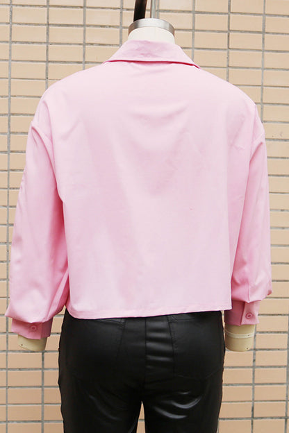 Blusa informal de cuello camisero con botones y patchwork de color liso para uso diario
