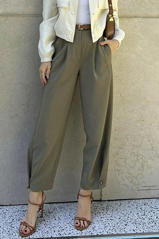 Pantalones Harlan holgados de cintura alta con bolsillos y cinturón, de color liso, para uso diario (3 colores)