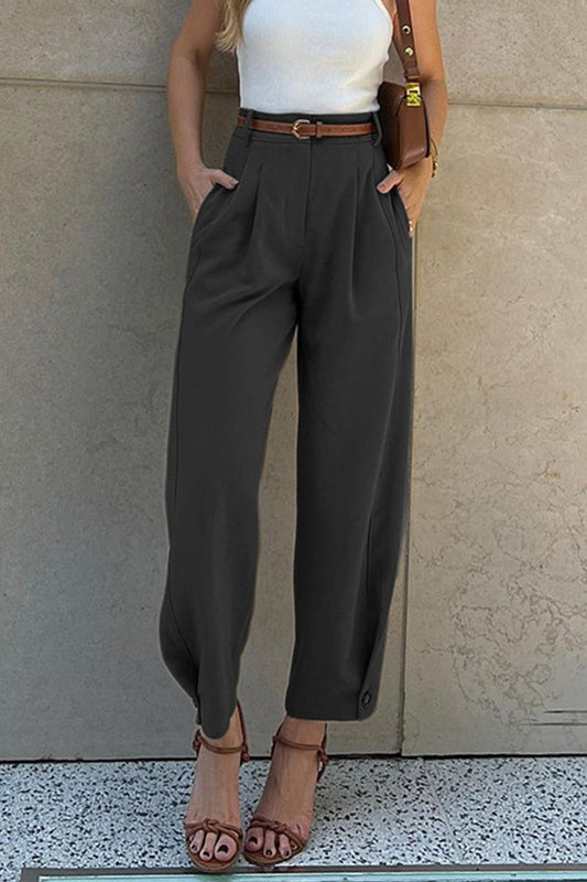 Pantalones Harlan holgados de cintura alta con bolsillos y cinturón, de color liso, para uso diario (3 colores)