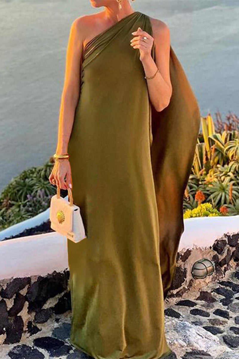 Vestidos sexis de color liso con cuello oblicuo irregular (3 colores)
