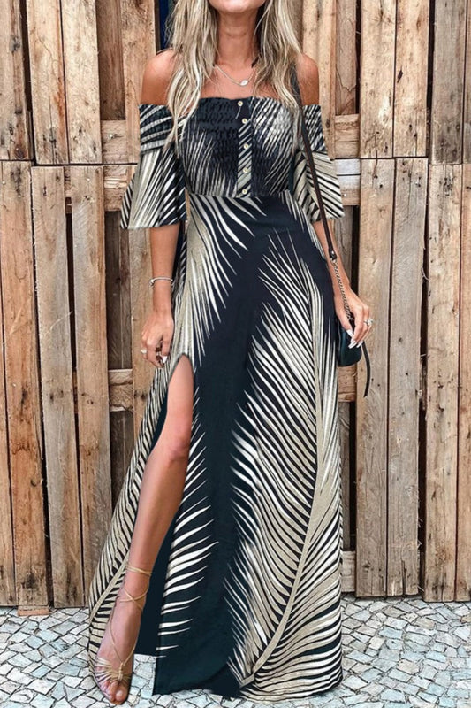 Vestidos largos casuales con hombros descubiertos y estampados